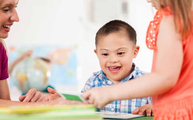 Young boy excited during center time